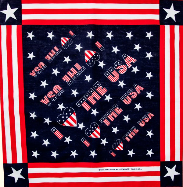画像1: ハバハンク バンダナ アイ❤ラブ U.S.A アメリカ国旗 星条旗 ★スター ❤ハート/HAV-A-HANK Bandana I LOVE THE U.S.A