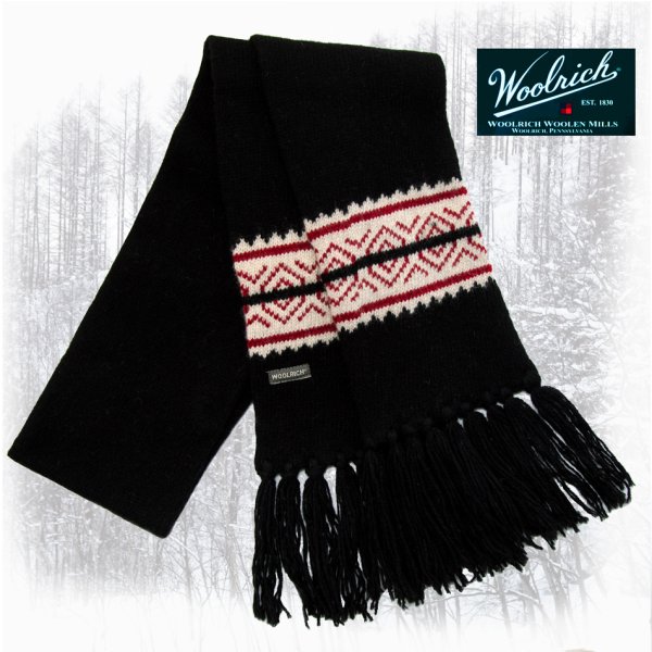 画像1: ウールリッチ フェアアイル マフラー（ブラック・ホワイト・レッド）/Woolroch Fairisle Muffler(Women's)