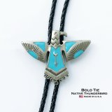 ボロタイ サンダーバード（アンテイークシルバー・ターコイズ）/Western Bolo Tie Native Thunderbird