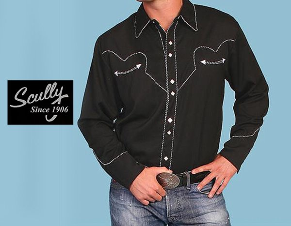 画像7: スカリー ウエスタン シャツ（長袖/ブラック・ホワイトキャンディケインパイピング）/Scully Long Sleeve Western Shirt(Men's)