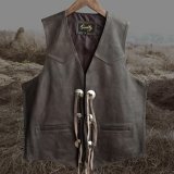 スカリー ウエスタン レザー＆コンチョ ベスト（ブラウン）L/Scully Western Concho Vest(Brown)