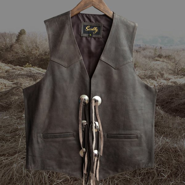 画像1: スカリー ウエスタン レザー＆コンチョ ベスト（ブラウン）L/Scully Western Concho Vest(Brown)