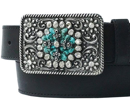 画像クリックで大きく確認できます　Click↓2: ノコナ ラインストーン&ターコイズ ベルト バックル（シルバー）/Nocona Belt Buckle