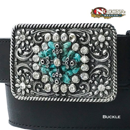画像クリックで大きく確認できます　Click↓1: ノコナ ラインストーン&ターコイズ ベルト バックル（シルバー）/Nocona Belt Buckle