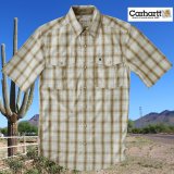カーハート 半袖 スナップフロント ウエスタン ワーク シャツ（ライトブラウン）S/Carhartt Short Sleeve Snap Front Poplin Shirt(Light Brown)