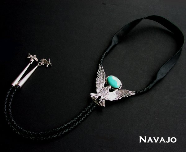 画像2: アメリカンイーグル ナバホ スターリングシルバー ターコイズ ボロタイ/American Eagle Navajo Sterling Silver Turquoise Bolo Tie