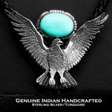 アメリカンイーグル ナバホ スターリングシルバー ターコイズ ボロタイ/American Eagle Navajo Sterling Silver Turquoise Bolo Tie