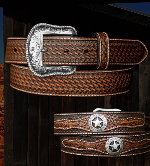 画像クリックで大きく確認できます　Click↓1: ウエスタン スター レザーベルト（ブラウン）/Western Leather Belt(Brown)