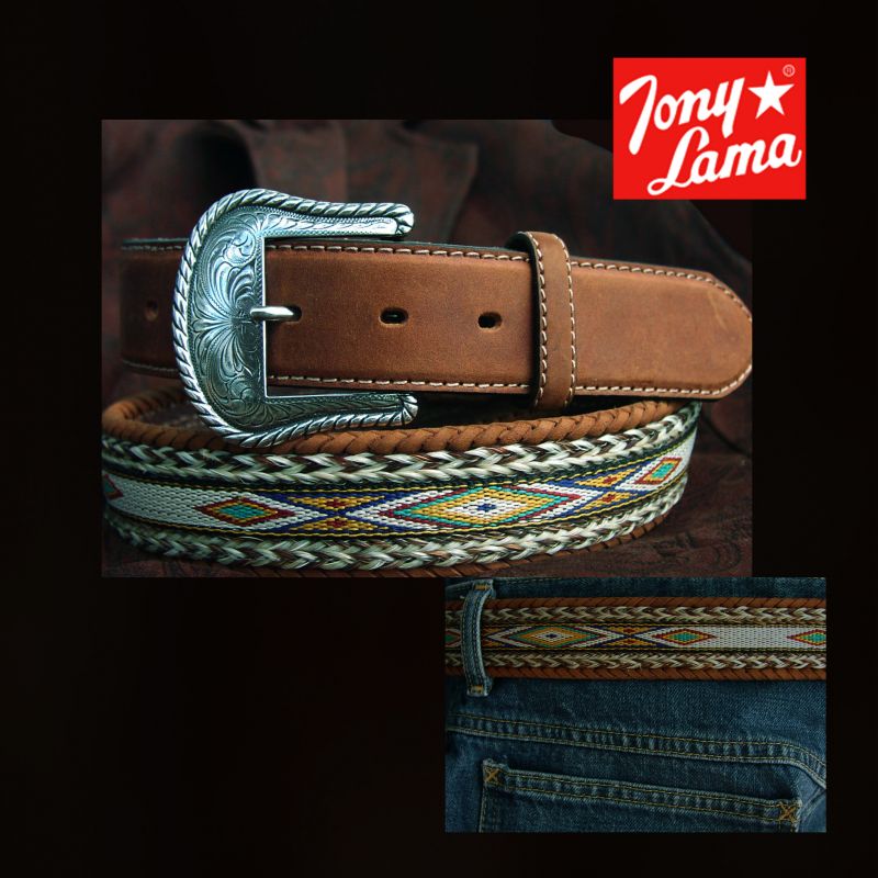 トニーラマ ベルト ホースヘアー&テープ（ブラウン）/Tony Lama Leather Belt(Brown)