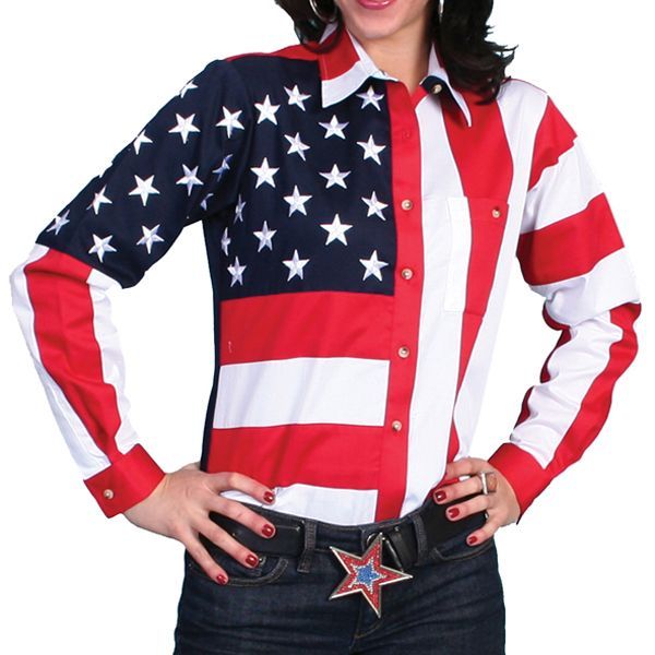 スカリー USA アメリカ国旗シャツ（長袖/アメリカンフラッグ）/Scully Western Shirt(Women's)