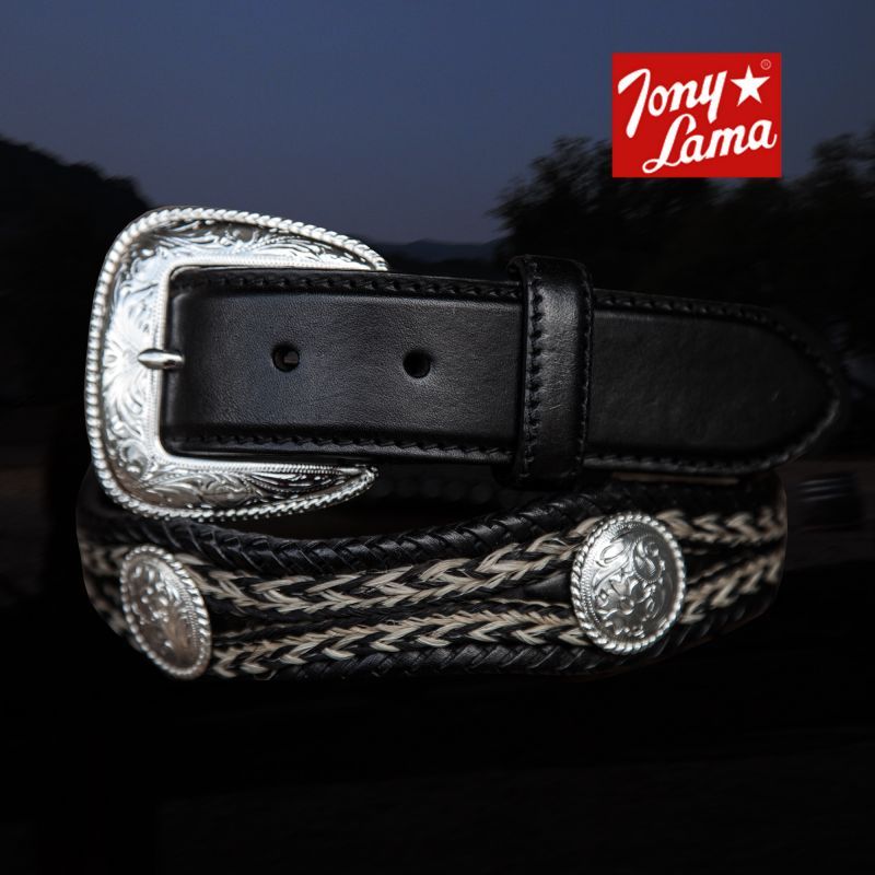 トニーラマ ホースへアー コンチョ ベルト（ブラック）40/Tony Lama Mustang Scallop Belt(Black)