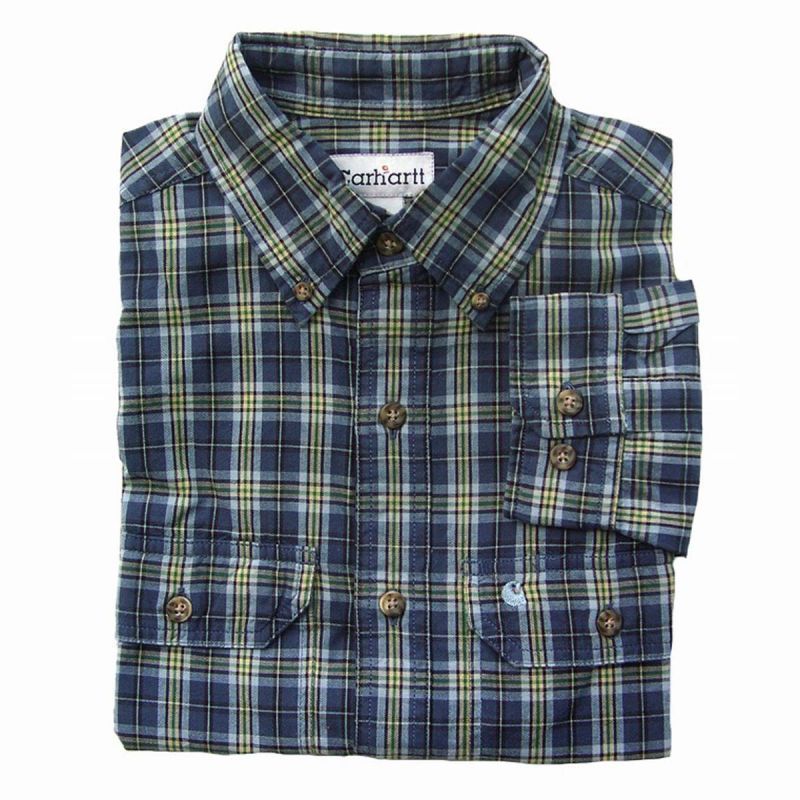 カーハート ボタンダウン コットン 長袖シャツ S/Carhartt Long Sleeve Shirt(Blue)