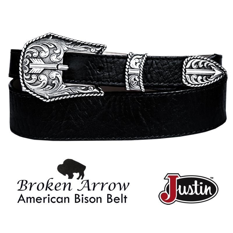 ジャスティン ブロークン アロー バッファロー ベルト（ブラック）36/Justin Broken Arrow Amercan Bison Belt(Black)