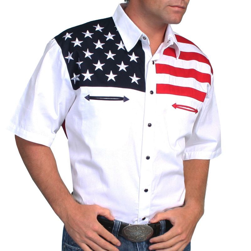 スカリー Usa 刺繍シャツ メンズ 半袖 アメリカンフラッグ Scully Short Sleeve Western Shirt 半袖シャツ T シャツ