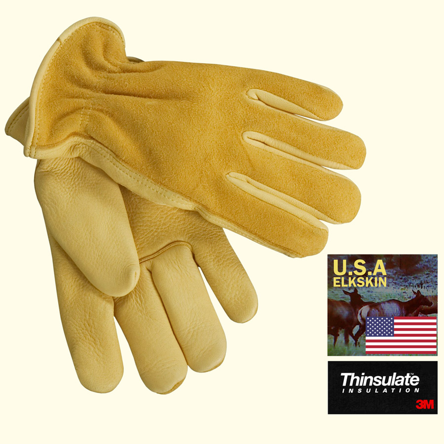 U.S.A エルクスキン（エルク鹿皮）グローブ（シンサレート入りソフトマイクロフリース付手袋）M/Elkskin Leather Gloves
