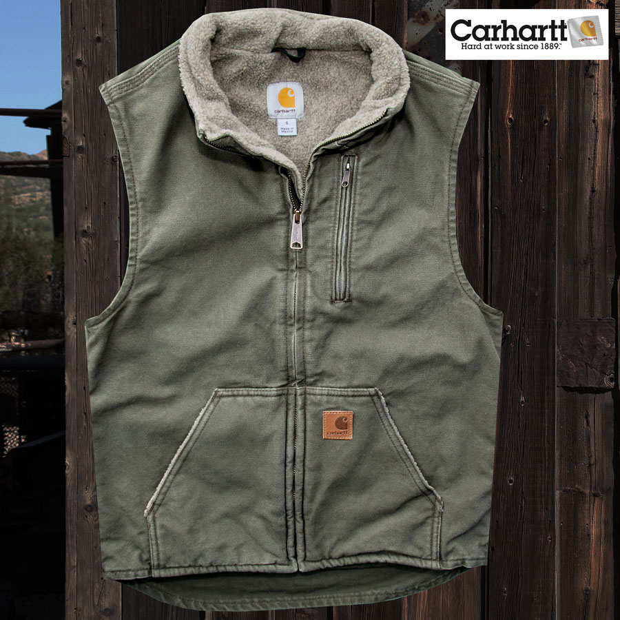 カーハート シェルパラインド サンドストーンダック モックネック ベスト(アーミーグリーン)S/Carhartt Sherpa Lined Sandstone Mock Neck Vest(V33 Army Green) ロシア大手銀行 【Sサイズ】新品未使用 Carhartt カーハート シェルパ ボア ベスト ダウンベスト