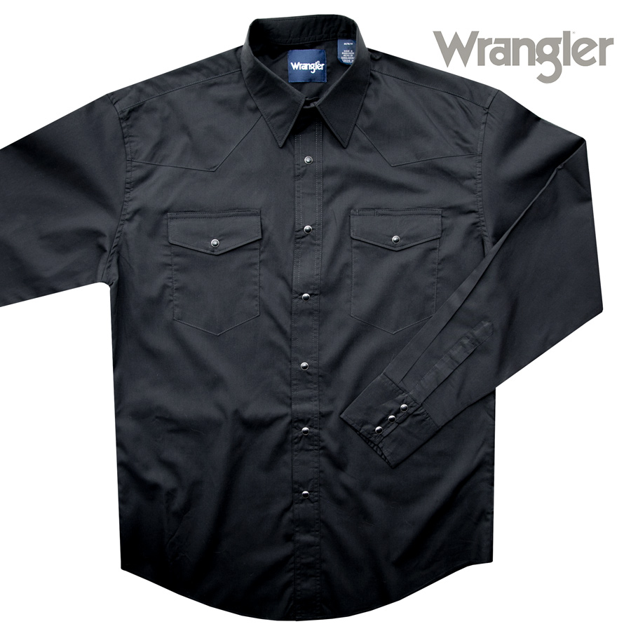ラングラー ウエスタンシャツ ブラック無地（長袖）/Wrangler Long Sleeve Western Shirt(Black) 71105BK