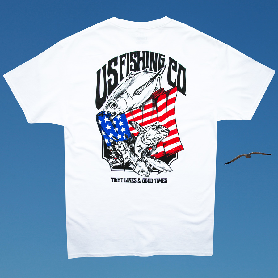 アメリカン フィッシング アメリカ国旗 半袖 Tシャツ（ホワイト）/U.S. 