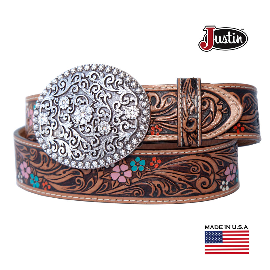 ジャスティン フローラル レザー ベルト（ブラウン）/Justin Floral Leather Belt(Brown)