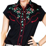 画像: スカリー ウエスタン 刺繍 シャツ ブラック キャップスリーブXS/Scully Western Shirt(Women's)