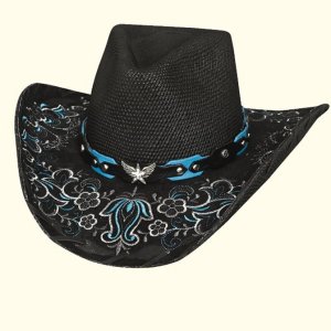 画像: カウガール ウェスタン パナマ ストローハット（シルバー・ターコイズ）/Western Straw Hat(Black)