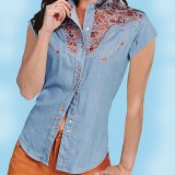 画像: スカリー ウエスタン 刺繍 シャツ（キャップスリーブ/ライトブルー）/Scully Western Shirt(Women's)