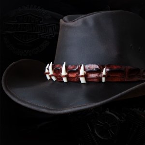 画像: クロコダイルレザー＆ティース オイルレザーハット（ダークブラウン）/Crocodile Hatband Oiled Leather Hat(Dark Brown)