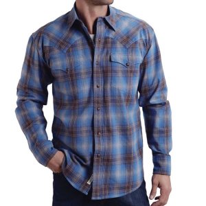 画像: ステットソン フランネル ウエスタンシャツ（ブルー・ブラウン/長袖）S/Stetson Flannel Long Sleeve Western Shirt