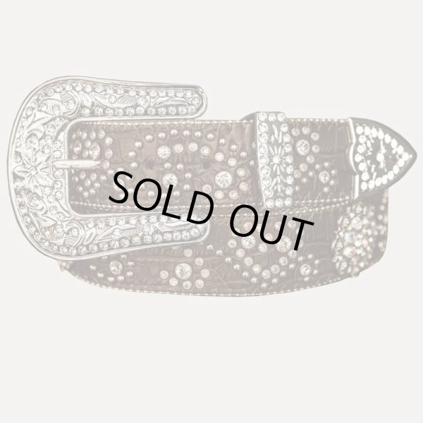 画像1: ハート＆ベリー ラインストーン&スタッズ ウエスタン ベルト（ブラウン）/Rhinestone Studs Western Belt(Brown)