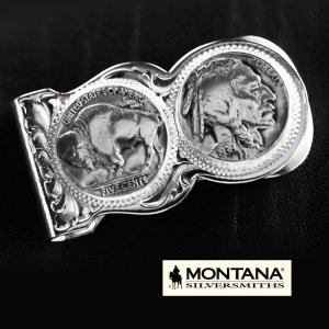 画像: モンタナシルバースミス マネークリップ バッファロー&インディアン/Montana Silversmiths Buffalo Indian Nickel Scalloped Money Clip