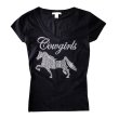 画像1: カウガール ホース ラインストーン ウエスタン Tシャツ ブラック（半袖）/Women's Western T-shirt