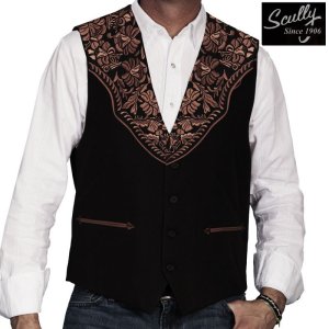 画像: スカリー ウエスタンヨーク フローラル刺繍 ベスト（ブラック）/Scully Floral Embroidery Vest (Black)