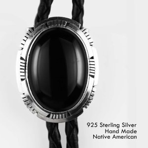 画像: シルバー&オニキス ボロタイ ネイティブアメリカン ナバホ族 ハンドメイド/Navajo Sterling Silver Bolo Tie