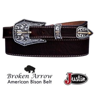 画像: ジャスティン ブロークン アロー バッファロー ベルト（ブラウン）/Justin Broken Arrow Amercan Bison Belt(Brown)