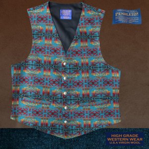 画像: ペンドルトン U.S.A ヴァ－ジン ウール ベスト（ターコイズ・レッド）L/Pendleton U.S.A Virgin Wool Vest(Turquoise/Red)