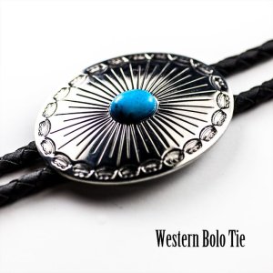 画像: ウエスタン ボロタイ シルバーオーバル・ターコイズ/Western Bolo Tie