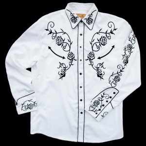 画像: スカリー ウエスタン 刺繍 シャツ（長袖/ホワイト・ブラック）/Scully Long Sleeve Embroidered Western Shirt