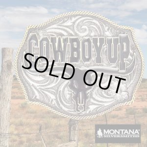画像: モンタナシルバースミス カウボーイアップ ロングホーン スカル ベルト バックル/Montana Silversmiths Cowboy Up Longhorn Skull Belt Buckle