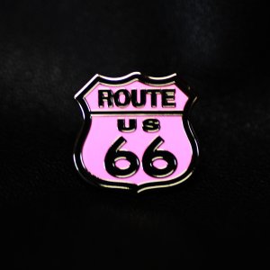 画像: ルート66 ピンバッジ ピンク・ブラック/Pin Route 66