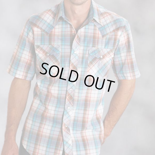 画像1: ローパー ウエスタンシャツ（ターコイズ・デニム・ブラウン/半袖）L/Roper Short Sleeve Western Shirt