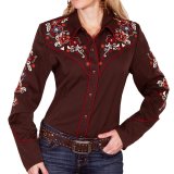 画像: スカリー フローラル刺繍 ウエスタン シャツ（長袖/チョコレート）M/Scully Long Sleeve Western Shirt(Women's)