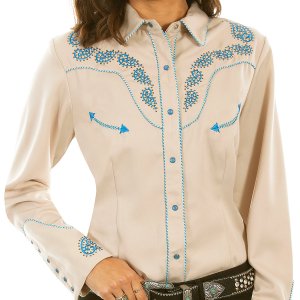 画像: スカリー ブルースクロール刺繍 ラインストーン ウエスタン シャツ（長袖/タン）M/Scully Long Sleeve Western Shirt(Women's)