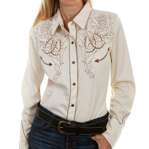 画像: スカリー ローズ＆ホースシュー刺繍 ラインストーン ウエスタン シャツ（長袖/クリーム）/Scully Long Sleeve Western Shirt(Women's)