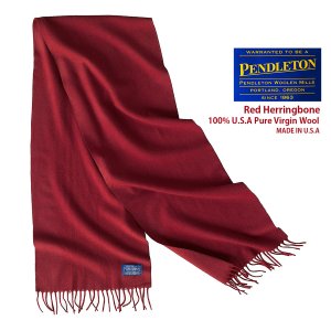 画像: ペンドルトン ピュアバージンウール マフラー（バーガンディーレッド ヘリンボーン）/Pendleton Whisperwool Muffler Red Herringbone