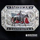 画像: モンタナシルバースミス アメリカン カウボーイ フラッグ・ホースライディング ベルト バックル/Montana Silversmiths American Cowboy Flag Belt Buckle