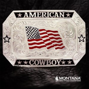 画像: モンタナシルバースミス アメリカン カウボーイ フラッグ ベルト バックル/Montana Silversmiths American Cowboy Flag Belt Buckle