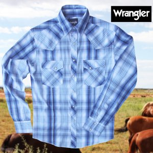 画像: ラングラー ピックステッチ ウエスタンシャツ（ブループラッド・長袖）/Wrangler Long Sleeve Western Shirt(Blue Plaid)