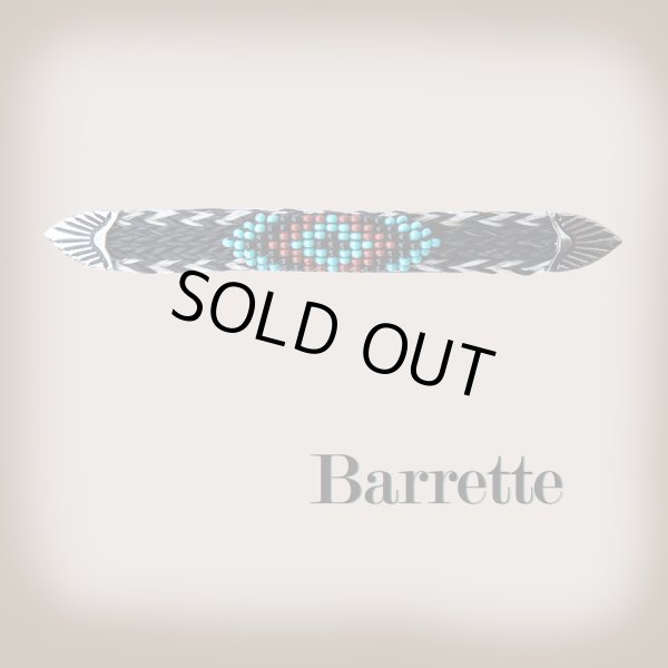 画像1: ホースヘアー&ビーズ バレッタ（ブラック・ターコイズ）/Barrette
