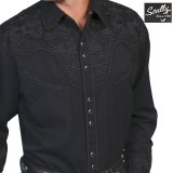 画像: スカリー ブラック&ブラック刺繍 ウエスタン シャツ（長袖/ブラック）/Scully Long Sleeve Embroidered Western Shirt(Men's)