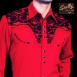 画像1: スカリー ウエスタン 刺繍 シャツ（長袖/レッド・ブラック）/Scully Long Sleeve Embroidered Western Shirt(Men's)